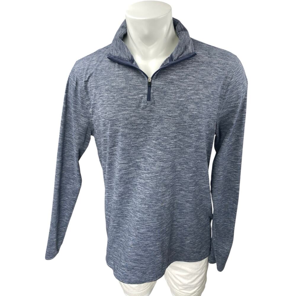J.crew Mens Heather Blue 1/4 Zip Collared Long Sleeve Performance Sweater Top L